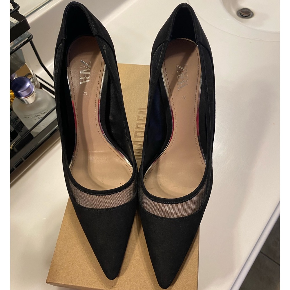 Zara black mesh heels